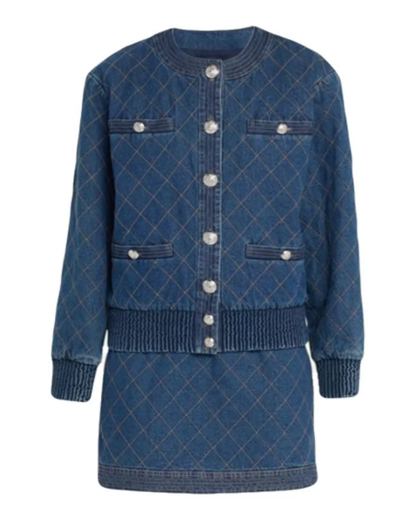Veronica Beard Glennon Quilted Denim Jacket BRIGHTBLUE Clearance