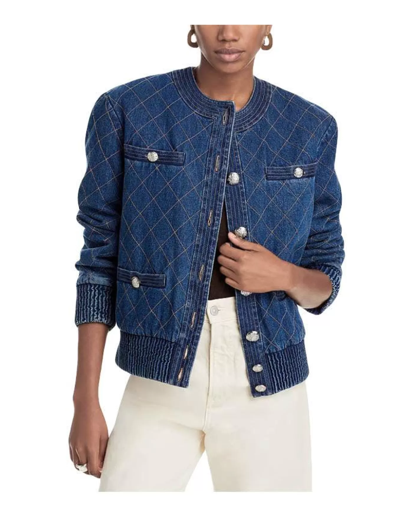 Veronica Beard Glennon Quilted Denim Jacket BRIGHTBLUE Clearance