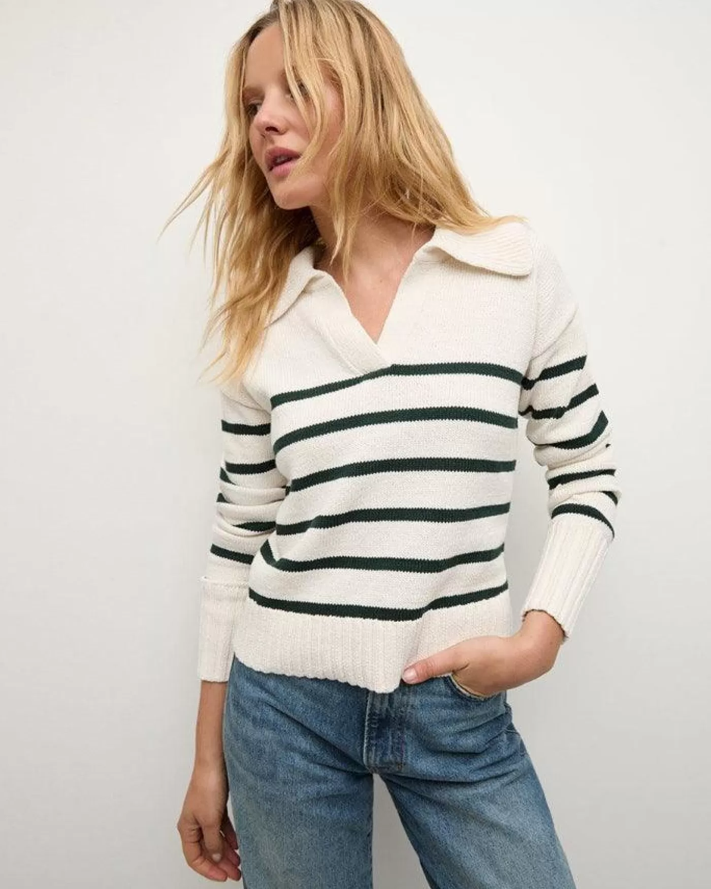 Veronica Beard Jovie Stripe Pullover IVORY/PINE Store