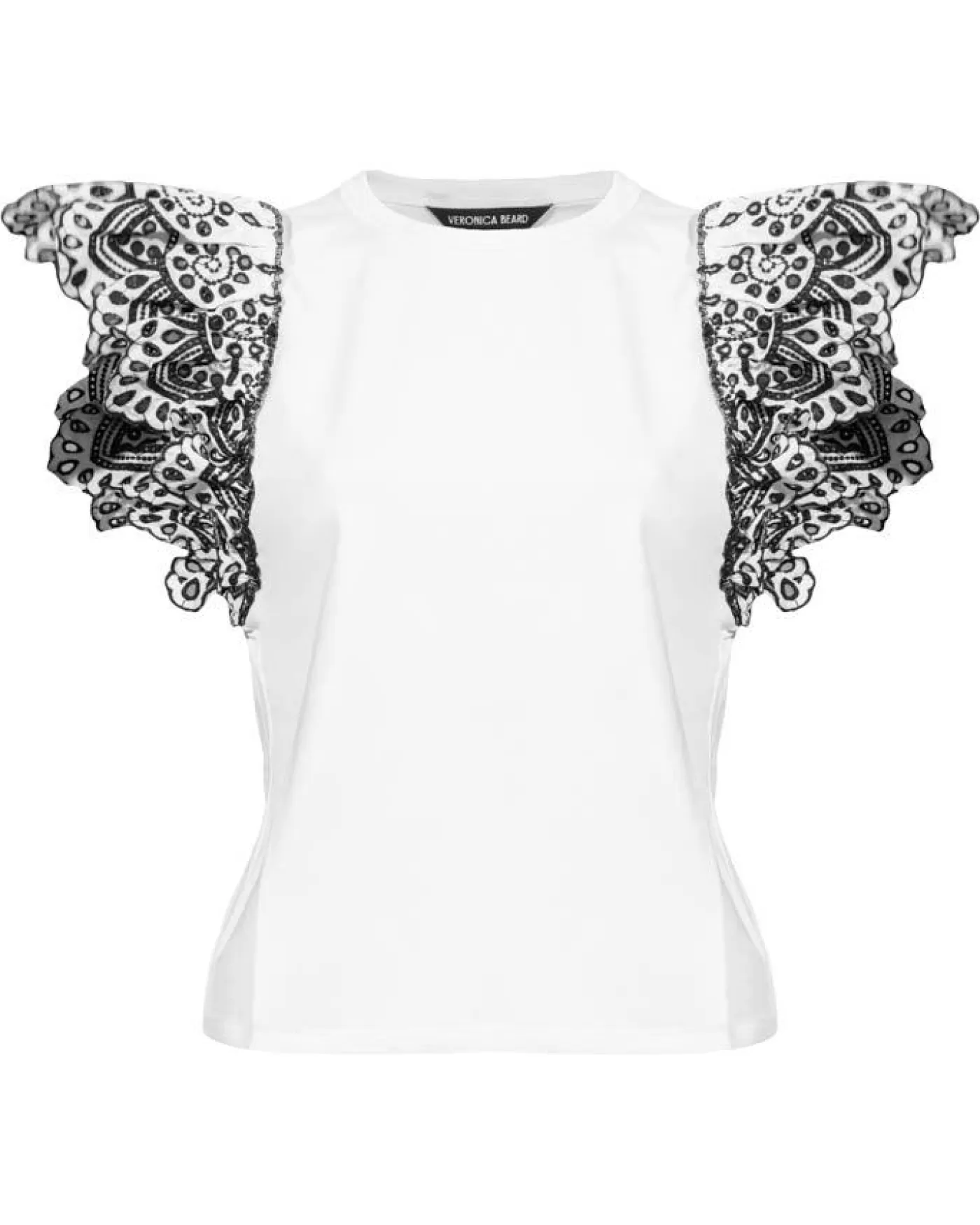 Veronica Beard Julianka Ruffle Eyelet Cap Sleeve Top WHITE/NAVY Discount