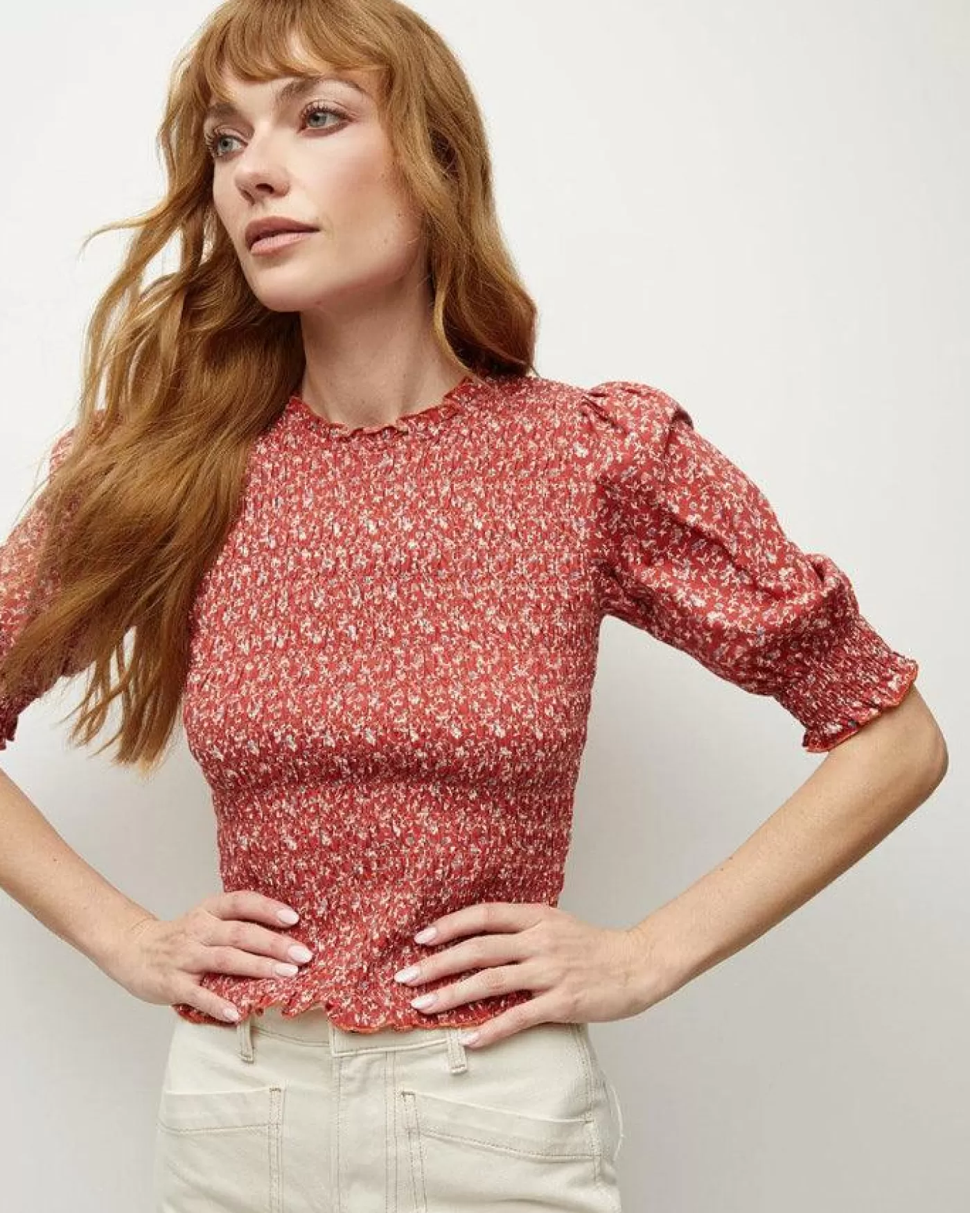 Veronica Beard Langston Top BRICKRED/WHITE Cheap