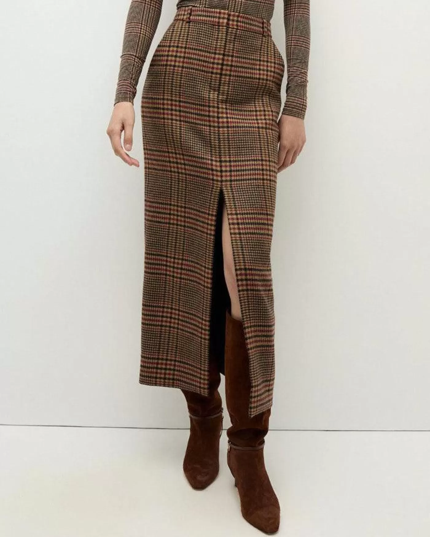 Veronica Beard Maxine Plaid Maxi Skirt CAMEL/BLACK Flash Sale