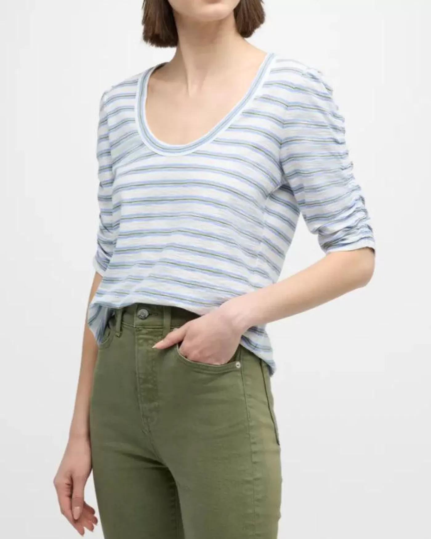 Veronica Beard Netto Contrast Stripe Tee WHITE/SAGE/FADEDYELLOW/HYDRANGEASTRIPE Store