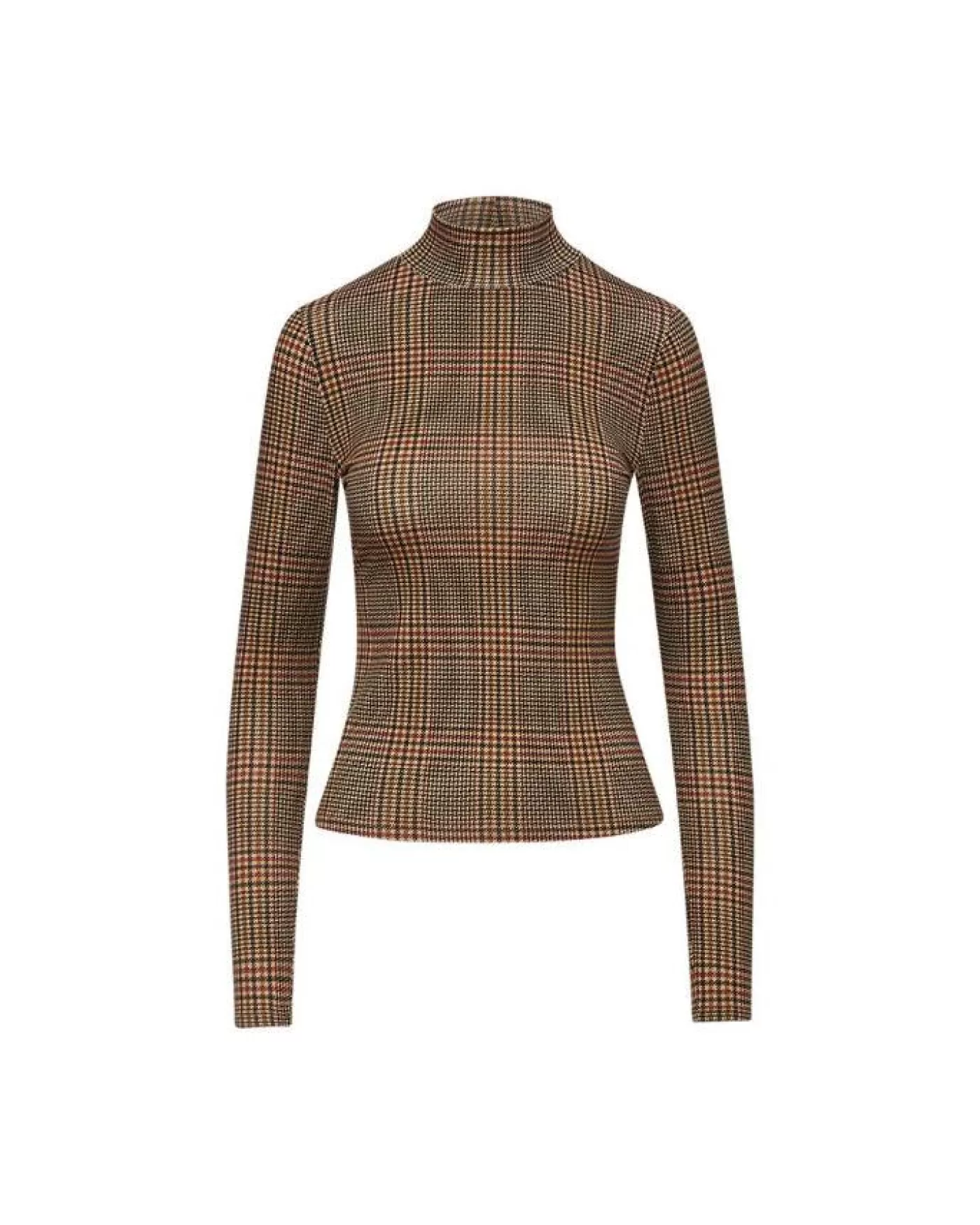 Veronica Beard Plaid Turtleneck Top CAMEL/BLACK Store