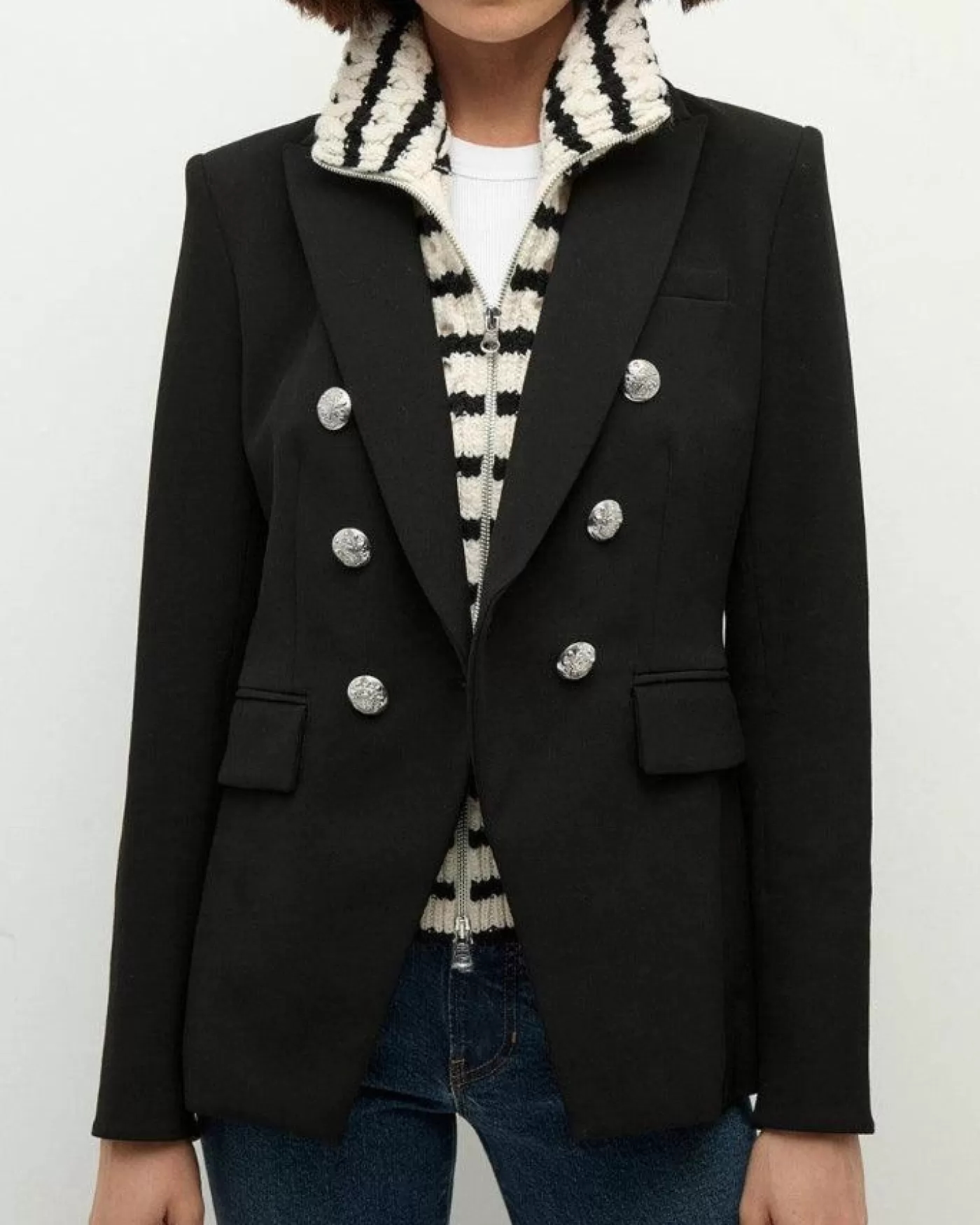 Veronica Beard Upstate Stripe Wool Dickey IVORY/BLACK Shop