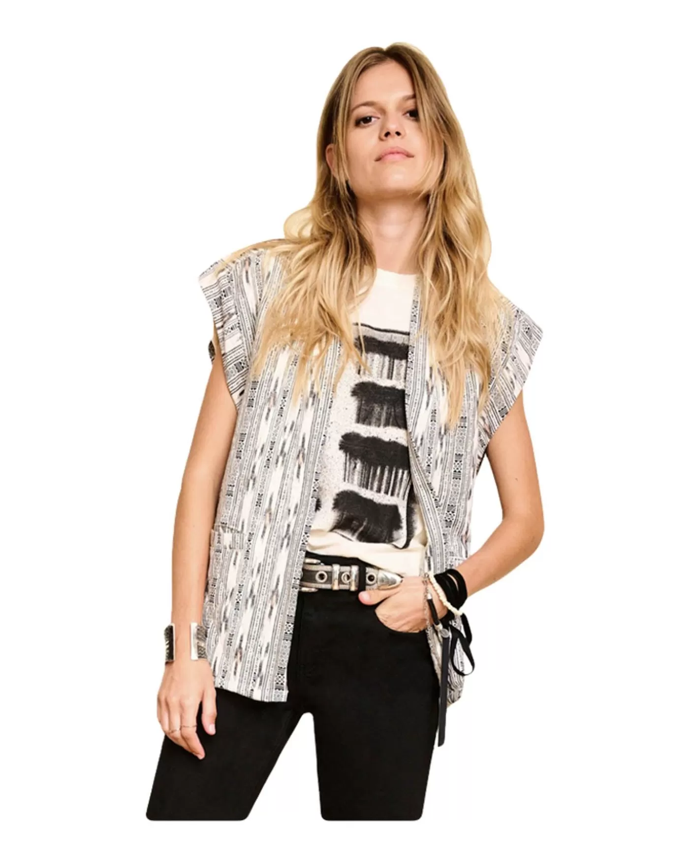 MKT Studio Vienza Ikat Print Vest Craie Cheap